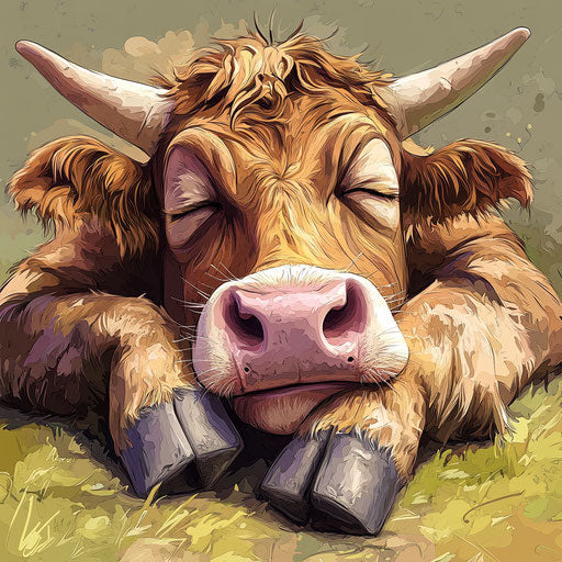 Humorous caricature of a cow with human characteristics