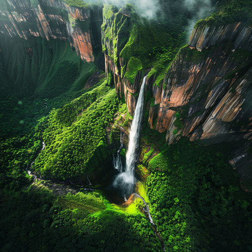Angel Falls surrounded by dense greenery and vibrant colors