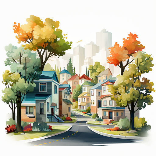 Neighborhood Clipart in the style of Oil painting