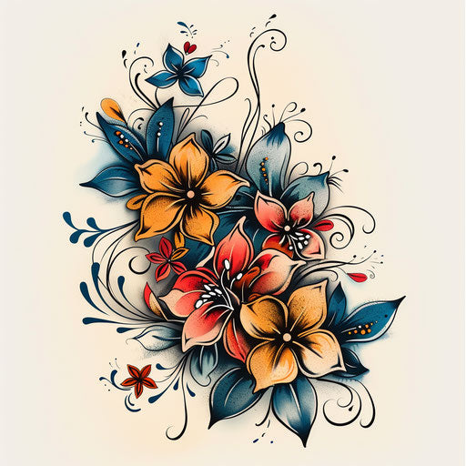 Retro 70s floral tattoo design