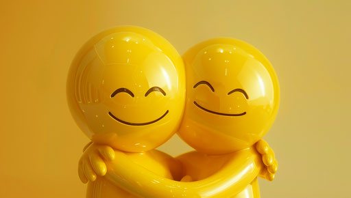 Yellow emoticons holding each other eyes closed feminine vibes