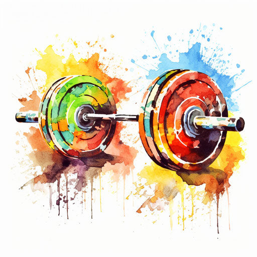 Barbell in oil painting style, on white background