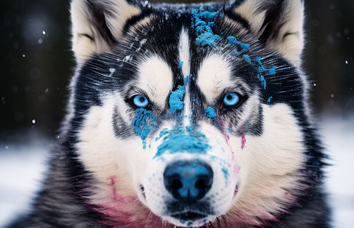 Siberian Husky coloring, tattoo colors, sky-blue and maroon