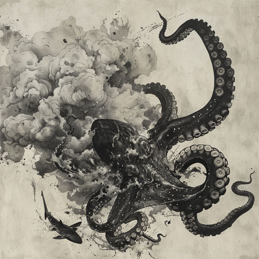 Octopus evades shark with ink cloud