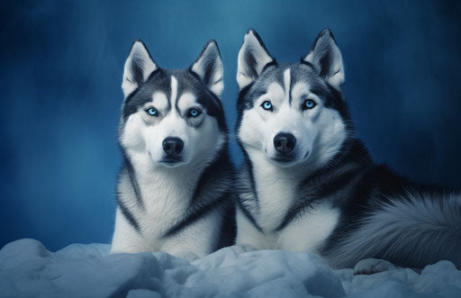 Siberian huskies, light indigo and light black style, anemoiacore, full body 17:11