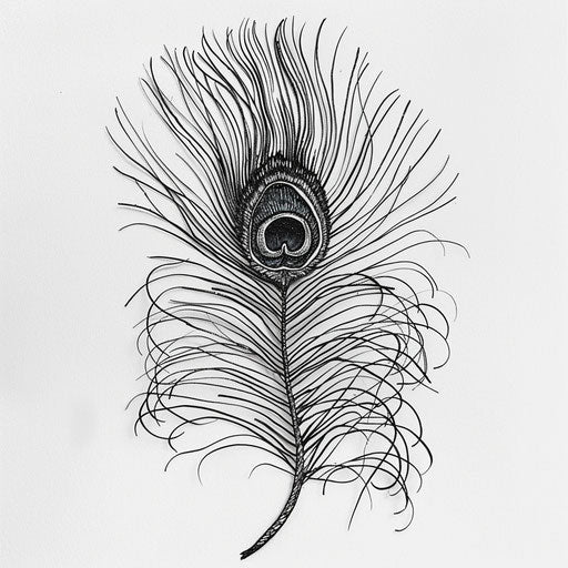 Elegant peacock feather in detail, on white background