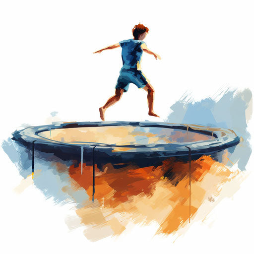 Trampoline clipart in the style of oil painting, on a white background