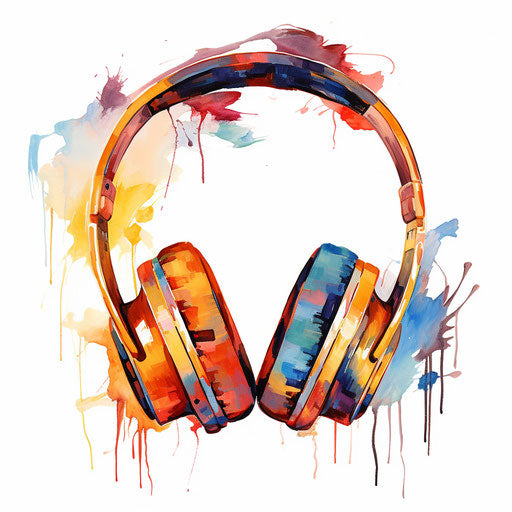 Headphones art in Impressionistic style, on white background