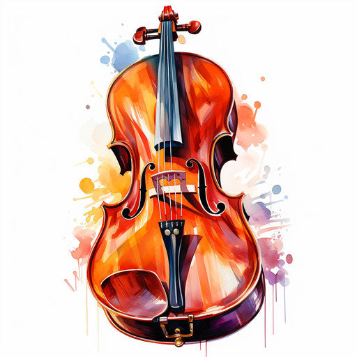 Cello clipart in the style of Oil painting, on a white background