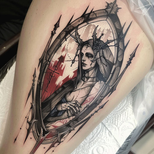Gothic-inspired tattoo of Hades on white background