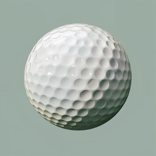 Golf ball clip art in photo realistic style with a flat random background, minimalist design and subtle shading