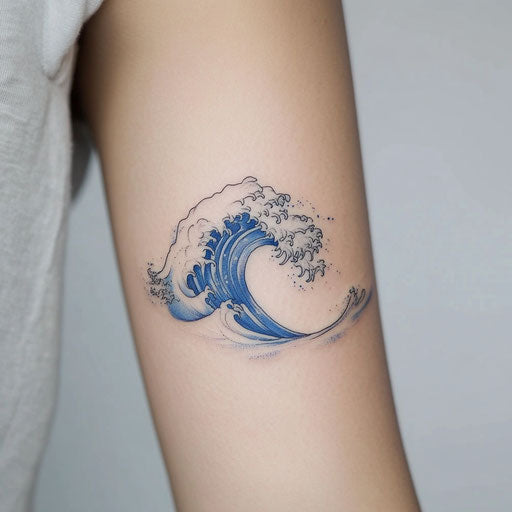 Minimalist arm tattoo with oceanic wave