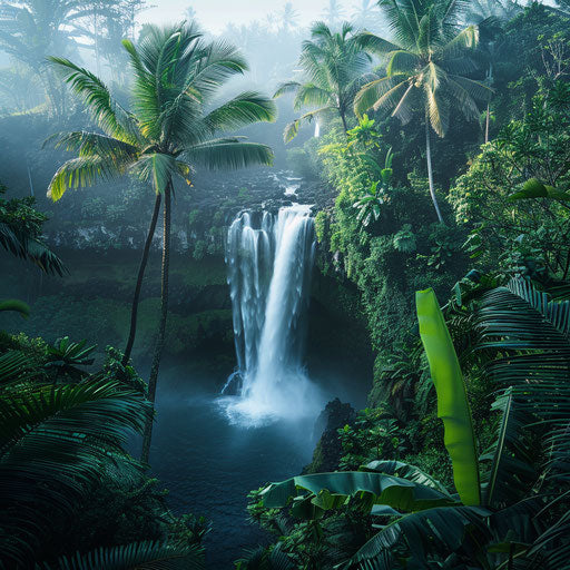 Tegenungan Waterfall with lush jungle and exotic plants