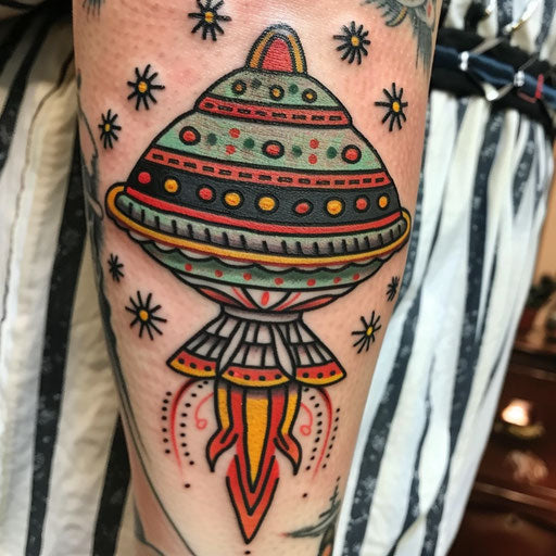 Traditional American style UFO tattoo