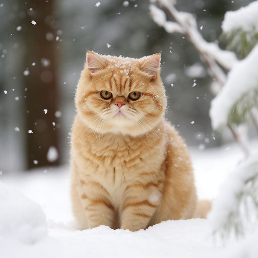 Exotic Shorthair Cat in the Snow