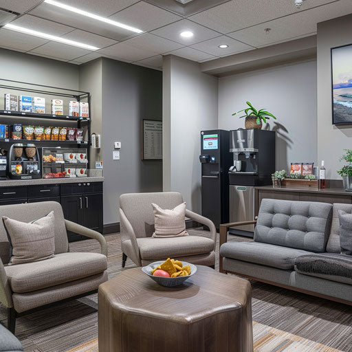 Cozy office break room with coffee machines and snacks