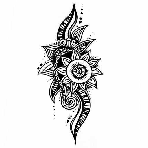 Graphic tattoo sketch of summer henna designs