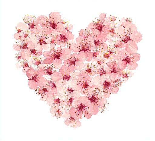 Heart-shaped arrangement of pink cherry blossoms