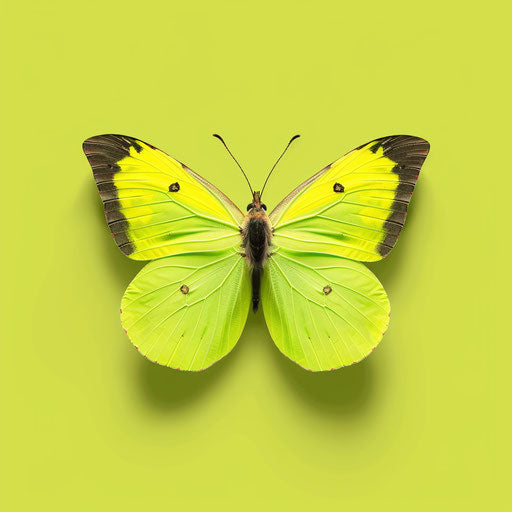 Realistic photo style butterfly clipart on flat chartreuse background