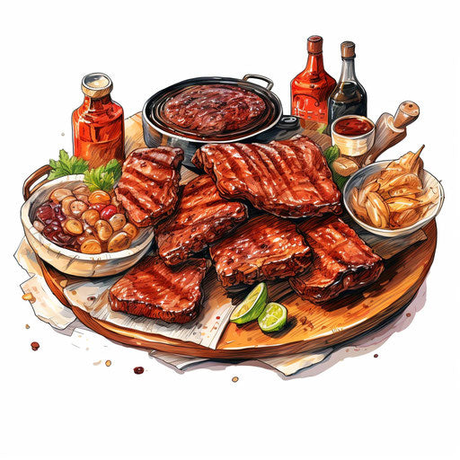 BBQ clip art in the style of Oil painting