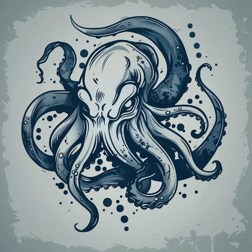 Kraken under the sea, minimalist sketch in clipart style