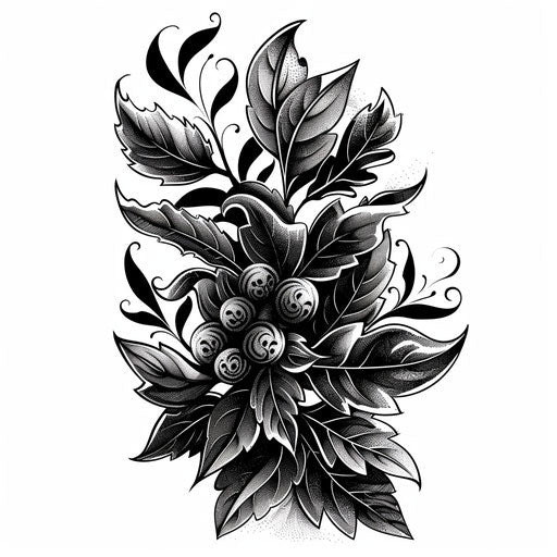 Blackwork tattoo illustration of holly