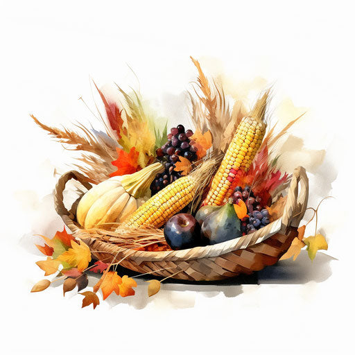 Cornucopia clipart in Impressionistic Art style on white background