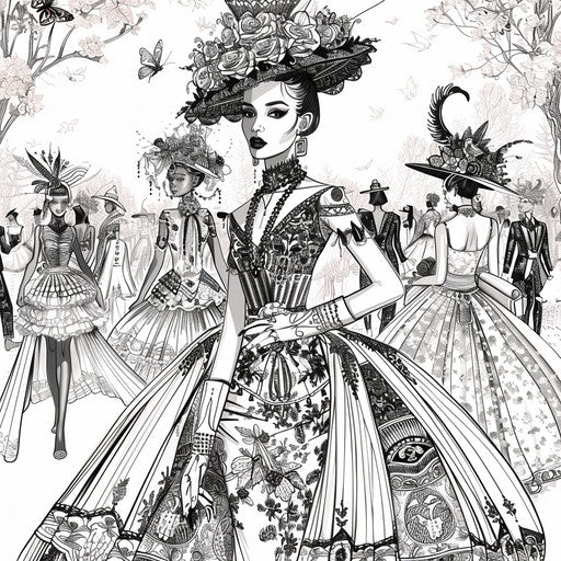 High-fashion runway on coloring page