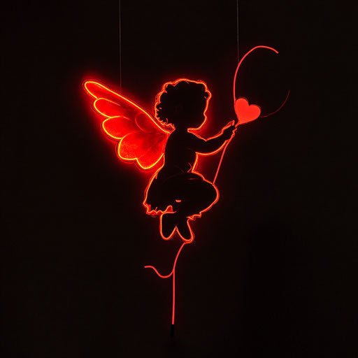 Valentine's Day Cupid Silhouette with LED Light on Red and Black Background