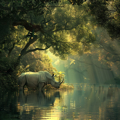 Rhinoceros near a serene river