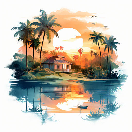Summer clipart images in the style of Chiaroscuro Art, on white background