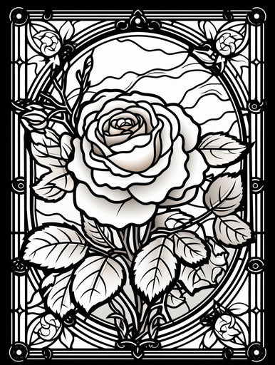 Rose drawing on stained glass, whimsical animal symbolism