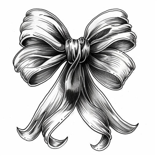 Elegant clipart tattoo sketch of a satin bow with shimmering silver outlines