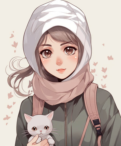 The Muslim girl shows her face with a bee