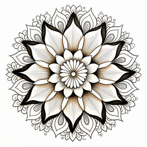 Black and white flower design coloring page, Indian style