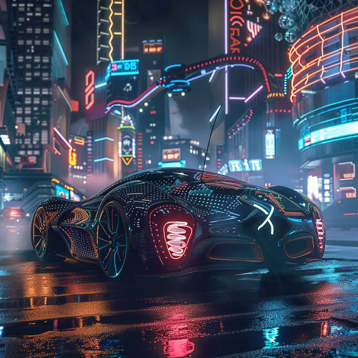 Cyberpunk Citroen DS 20 with neon lights in Megacity