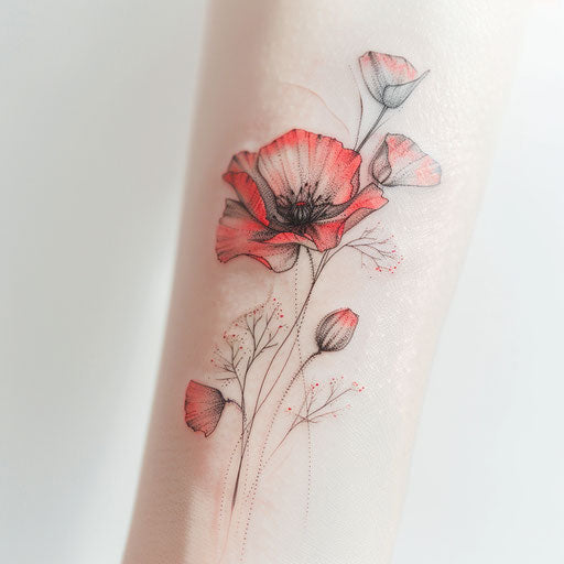 Ethereal poppy tattoo design with soft colors and dreamlike quality