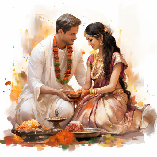 Hindu wedding clipart png in the style of Impressionistic Art, on a white background