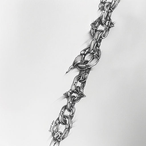 Black and grey chain tattoo with realistic shading