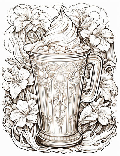 Frozen chocolate milk coloring page, soft mist style