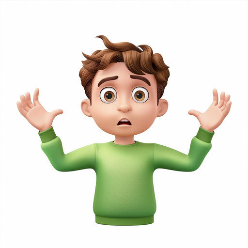 Confused person with hands up, green shirt