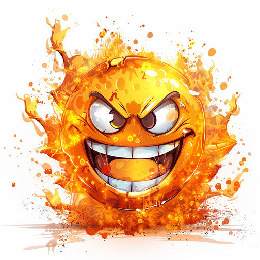 Emoticon with emotion flame on white background