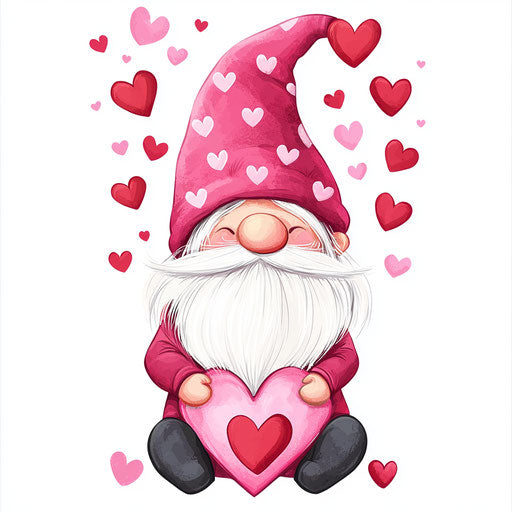 Valentine's Day gnome, pink hat with hearts