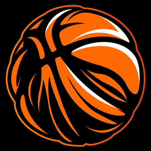 Bold basketball logo with stylized basketball on black background