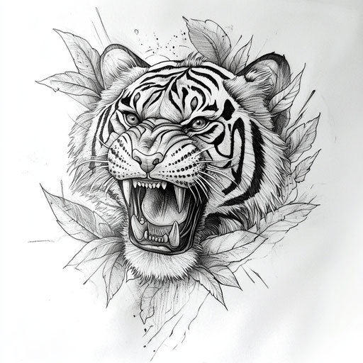 Tiger tattoo on hand with a fierce expression