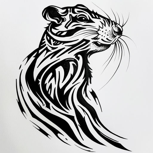 Bold tattoo sketch of a rat in a tribal design