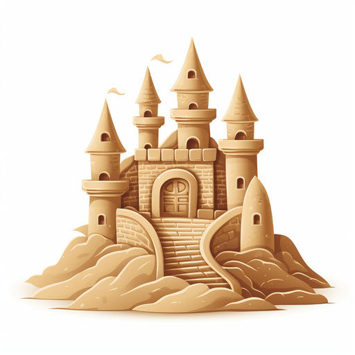 Minimalist sandcastle on white background