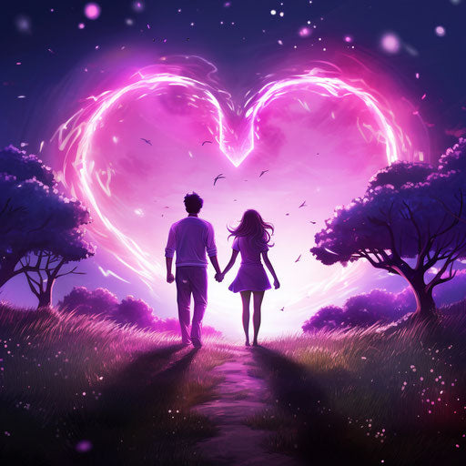 Lovers under the pink and violet moon
