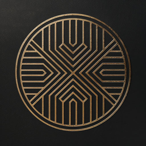 Art Deco company logo, geometric patterns in black and gold