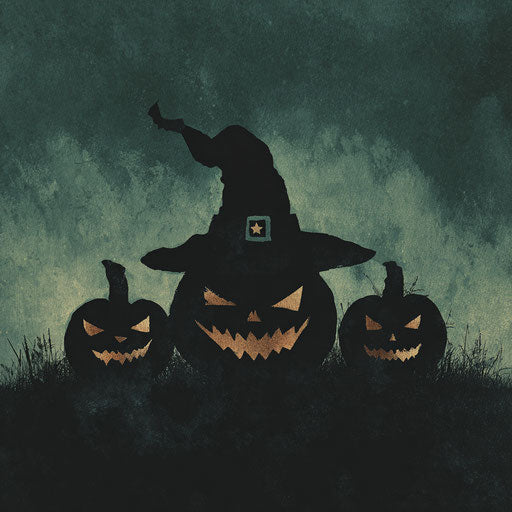 Spooky Halloween Pumpkin Silhouettes in Dark Green